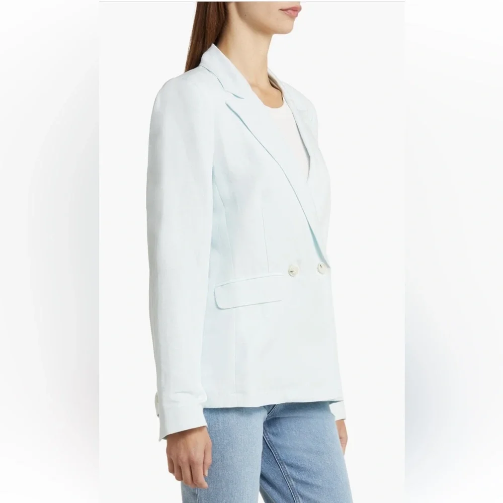 NWOT Paige Denim Women's Light Blue Linen Dawson Double-Breasted Blazer Jacket - Picture 3 of 11
